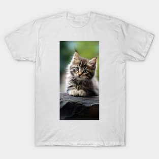 cute kittien on stone posing on camera T-Shirt